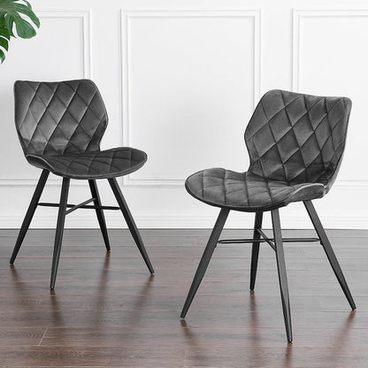 Lot de 2 chaises de salle à manger Ampney en velours à motif diamant avec pieds en métal (velours gris foncé)