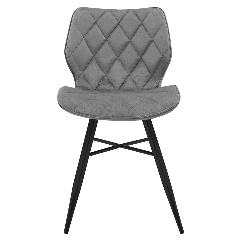 Lot de 2 chaises de salle à manger Ampney en velours gris clair avec pieds en métal et motif diamant