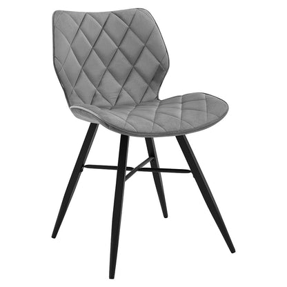 Lot de 2 chaises de salle à manger Ampney en velours gris clair avec pieds en métal et motif diamant