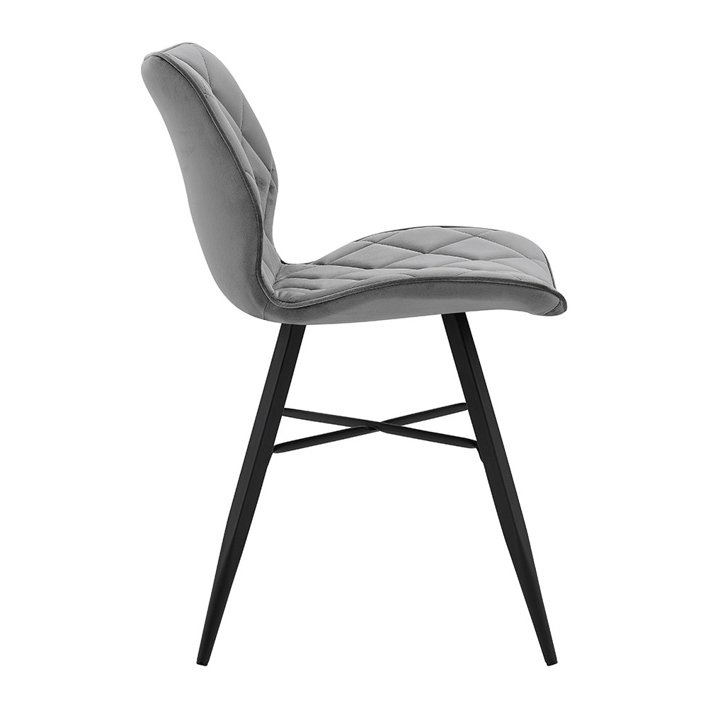 Lot de 2 chaises de salle à manger Ampney en velours gris clair avec pieds en métal et motif diamant