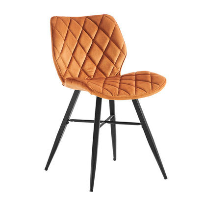Lot de 2 chaises de salle à manger Ampney en velours orange avec coutures en diamant et pieds en métal