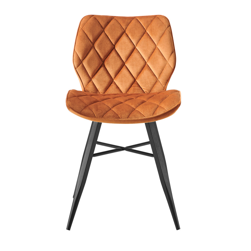 Lot de 2 chaises de salle à manger Ampney en velours orange avec coutures en diamant et pieds en métal
