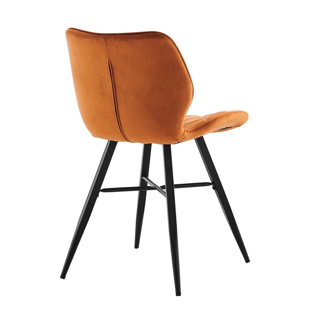 Lot de 2 chaises de salle à manger Ampney en velours orange avec coutures en diamant et pieds en métal
