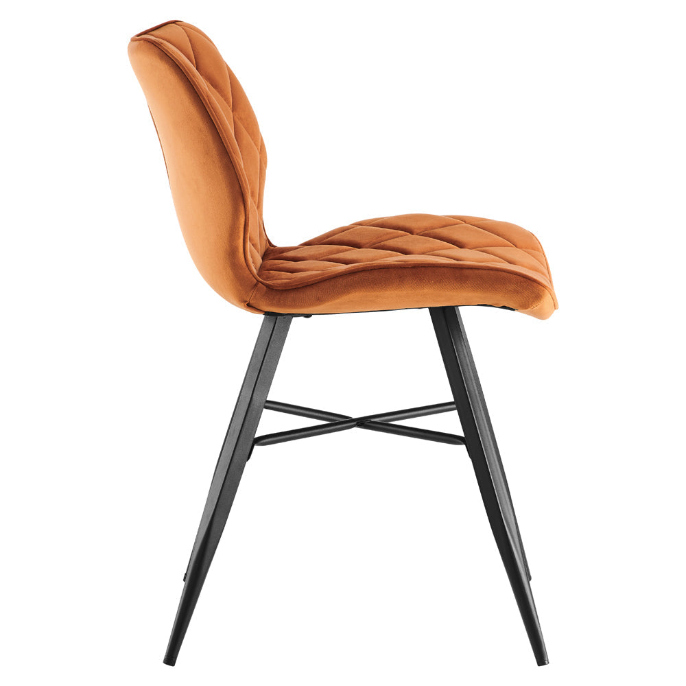 Lot de 2 chaises de salle à manger Ampney en velours orange avec coutures en diamant et pieds en métal