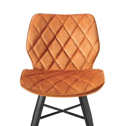 Lot de 2 chaises de salle à manger Ampney en velours orange avec coutures en diamant et pieds en métal