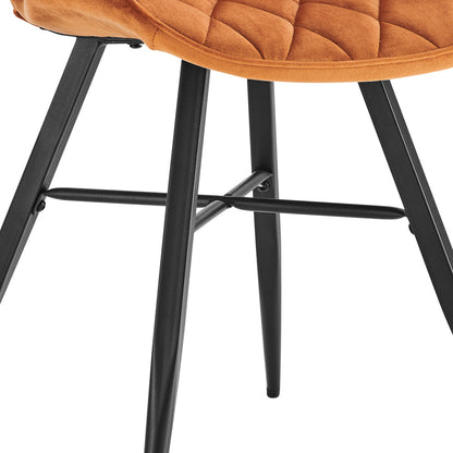 Lot de 2 chaises de salle à manger Ampney en velours orange avec coutures en diamant et pieds en métal