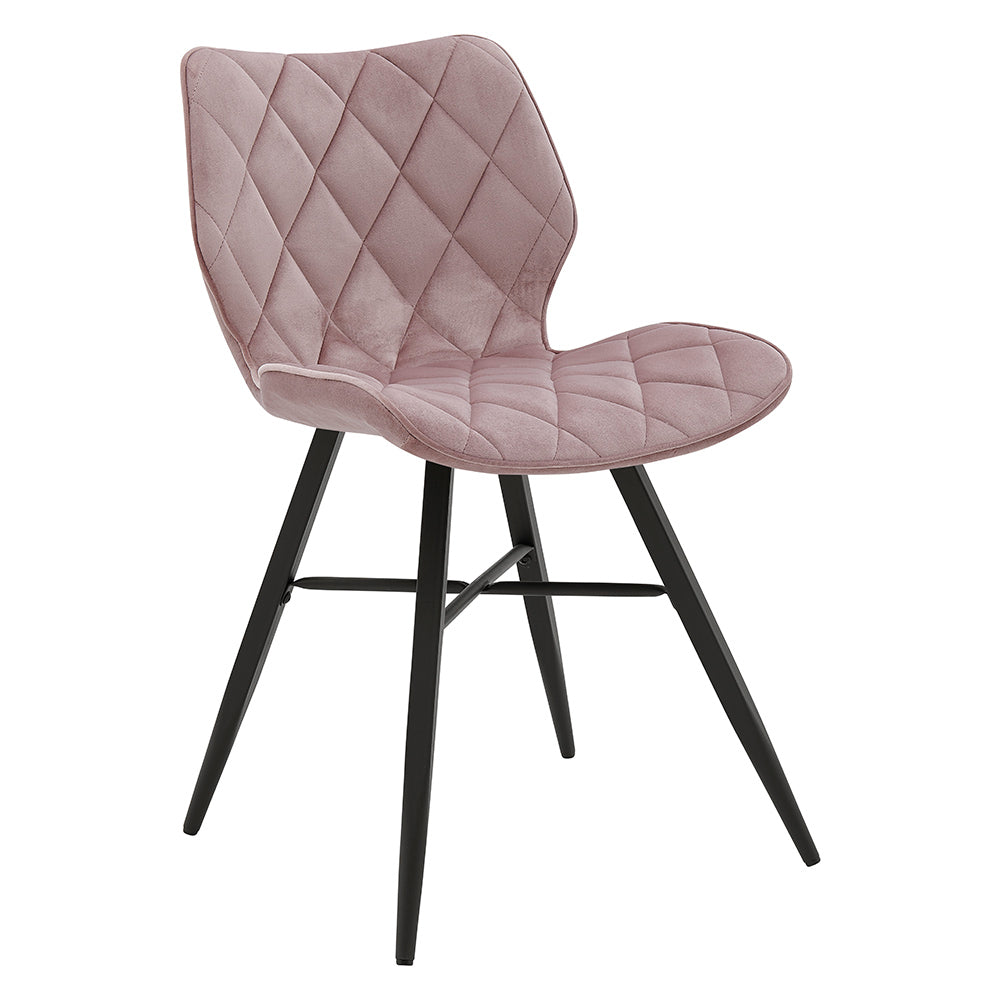 Lot de 2 chaises de salle à manger Ampney en velours à motif diamant avec pieds en métal (velours rose poudré)