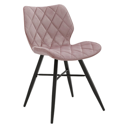 Lot de 2 chaises de salle à manger Ampney en velours à motif diamant avec pieds en métal (velours rose poudré)