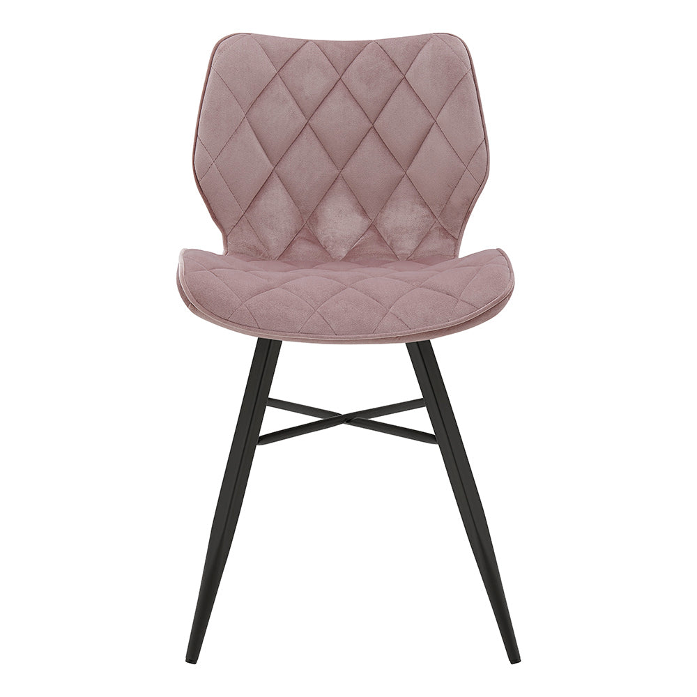 Lot de 2 chaises de salle à manger Ampney en velours à motif diamant avec pieds en métal (velours rose poudré)