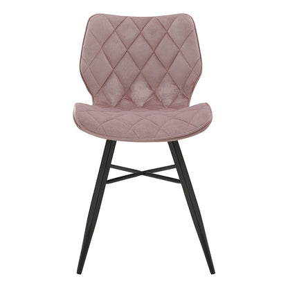 Lot de 2 chaises de salle à manger Ampney en velours à motif diamant avec pieds en métal (velours rose poudré)