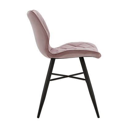 Lot de 2 chaises de salle à manger Ampney en velours à motif diamant avec pieds en métal (velours rose poudré)