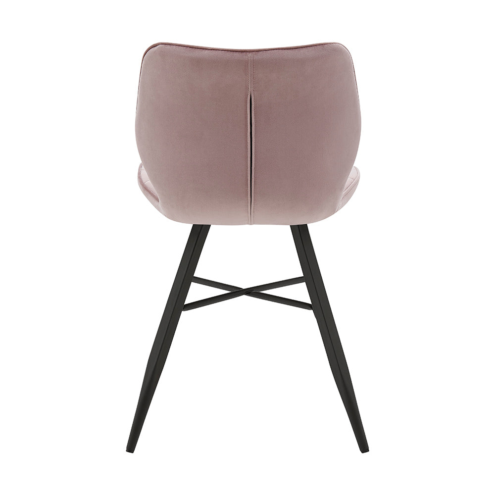 Lot de 2 chaises de salle à manger Ampney en velours à motif diamant avec pieds en métal (velours rose poudré)