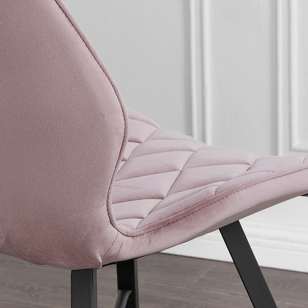 Lot de 2 chaises de salle à manger Ampney en velours à motif diamant avec pieds en métal (velours rose poudré)