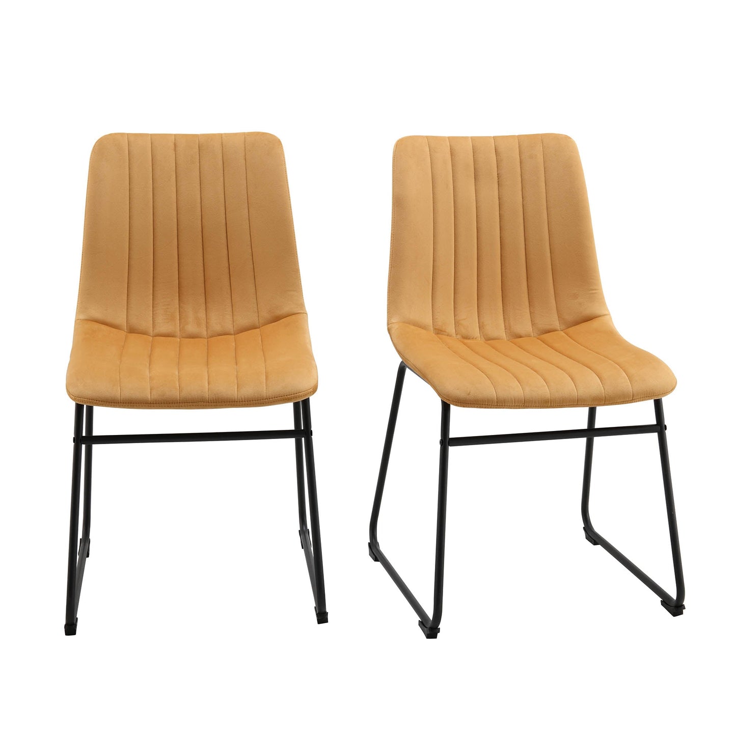 Ensemble de 2 chaises de salle à manger cannelées en velours jaune moutarde Sutton avec cadre en métal