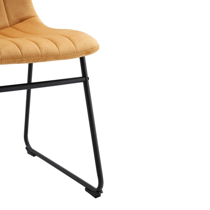 Ensemble de 2 chaises de salle à manger cannelées en velours jaune moutarde Sutton avec cadre en métal