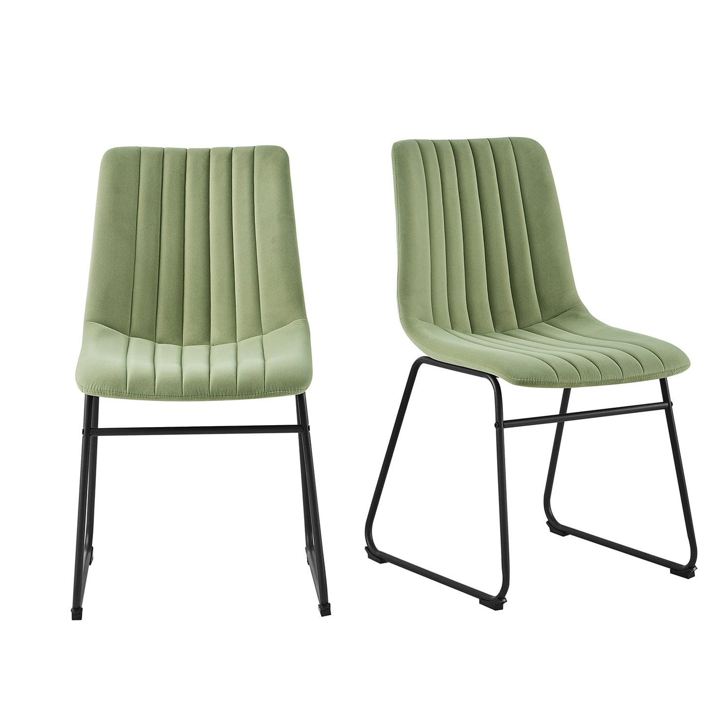 Ensemble de 2 chaises de salle à manger cannelées en velours vert sauge avec cadre en métal Sutton