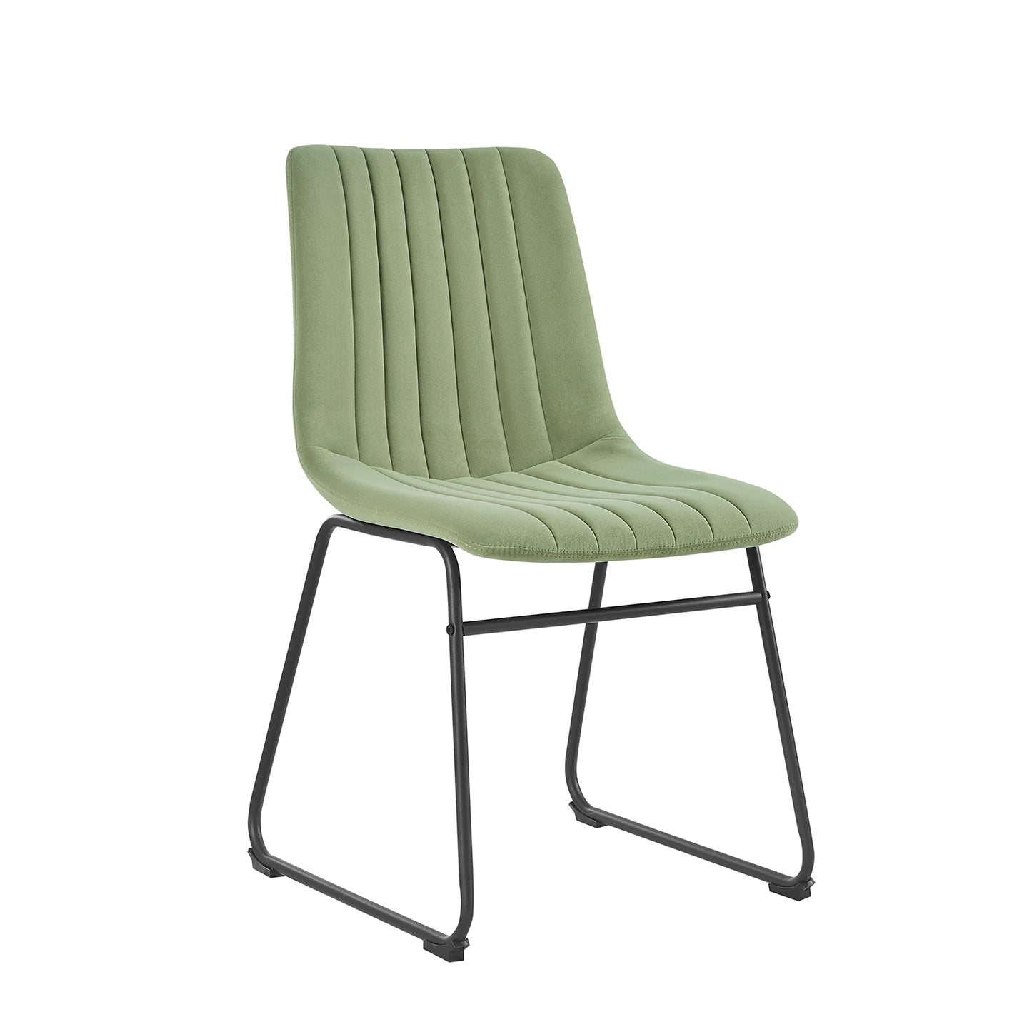Ensemble de 2 chaises de salle à manger cannelées en velours vert sauge avec cadre en métal Sutton
