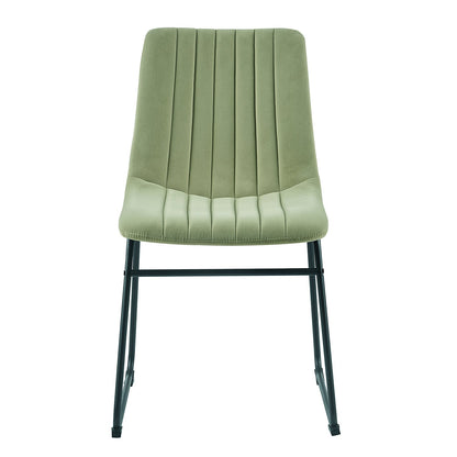 Ensemble de 2 chaises de salle à manger cannelées en velours vert sauge avec cadre en métal Sutton