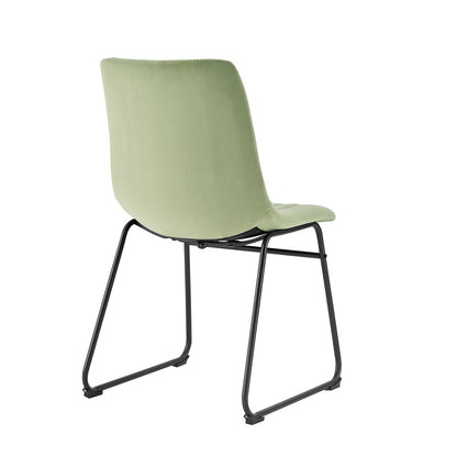 Ensemble de 2 chaises de salle à manger cannelées en velours vert sauge avec cadre en métal Sutton