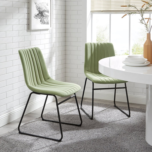 Ensemble de 2 chaises de salle à manger cannelées en velours vert sauge avec cadre en métal Sutton