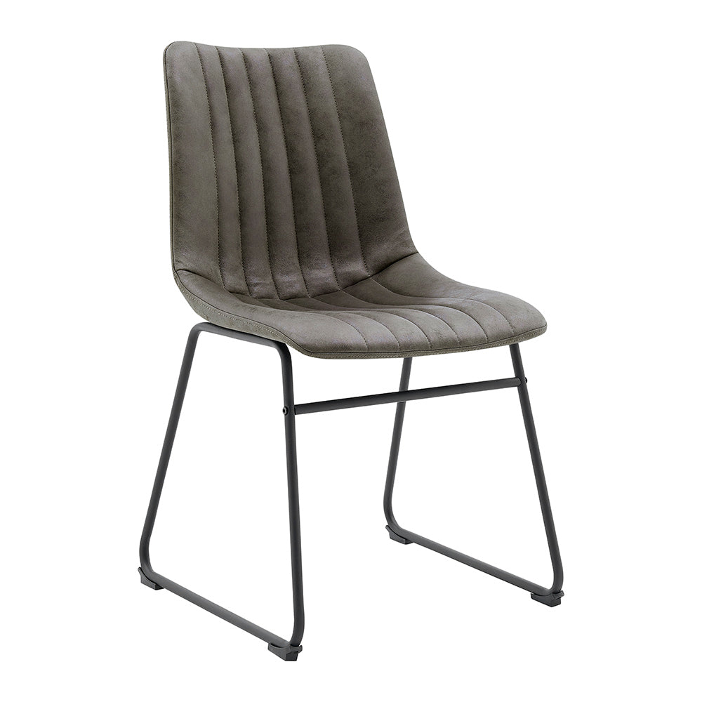Ensemble de 2 chaises de salle à manger cannelées en cuir vegan Sutton avec structure en métal (gris acier)