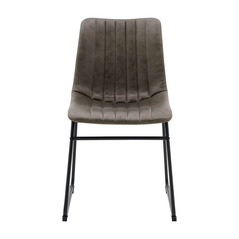 Ensemble de 2 chaises de salle à manger cannelées en cuir vegan Sutton avec structure en métal (gris acier)
