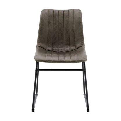 Ensemble de 2 chaises de salle à manger cannelées en cuir vegan Sutton avec structure en métal (gris acier)