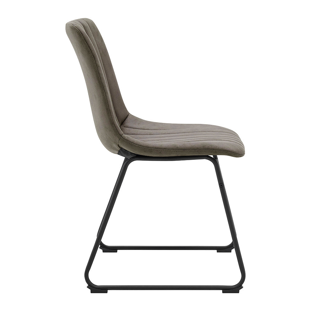 Ensemble de 2 chaises de salle à manger cannelées en cuir vegan Sutton avec structure en métal (gris acier)