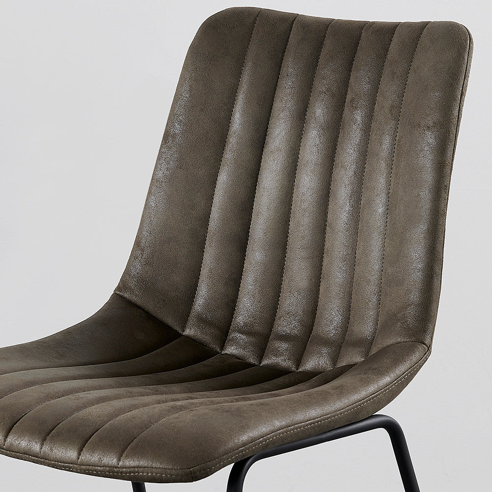 Ensemble de 2 chaises de salle à manger cannelées en cuir vegan Sutton avec structure en métal (gris acier)