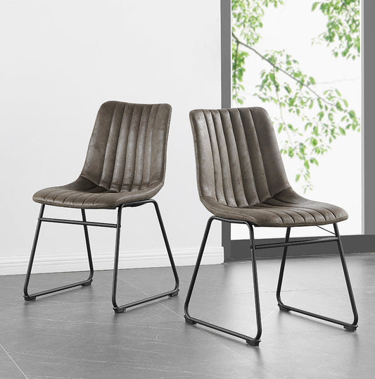 Ensemble de 2 chaises de salle à manger cannelées en cuir vegan Sutton avec structure en métal (gris acier)