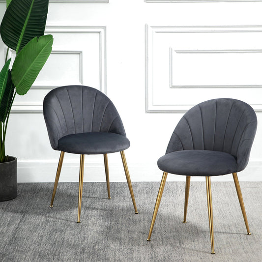 Paire de chaises de salle à manger Milverton en velours avec pieds chromés dorés (gris)