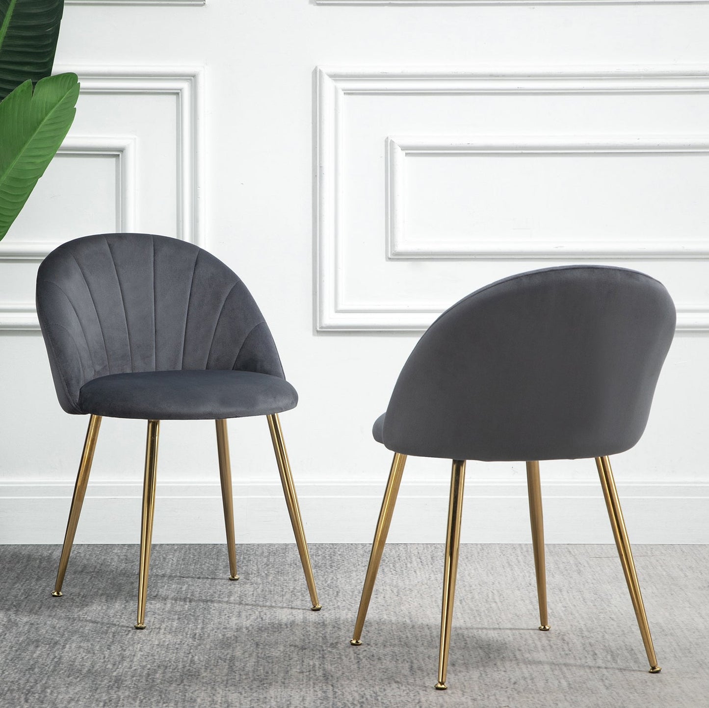 Paire de chaises de salle à manger Milverton en velours avec pieds chromés dorés (gris)