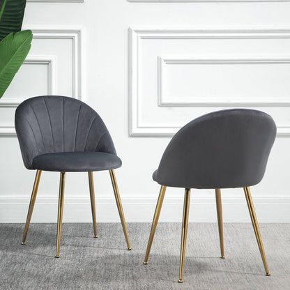 Paire de chaises de salle à manger Milverton en velours avec pieds chromés dorés (gris)
