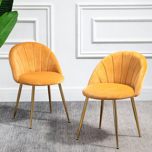 Paire de chaises de salle à manger Milverton en velours avec pieds chromés dorés (moutarde)