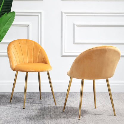 Paire de chaises de salle à manger Milverton en velours avec pieds chromés dorés (moutarde)
