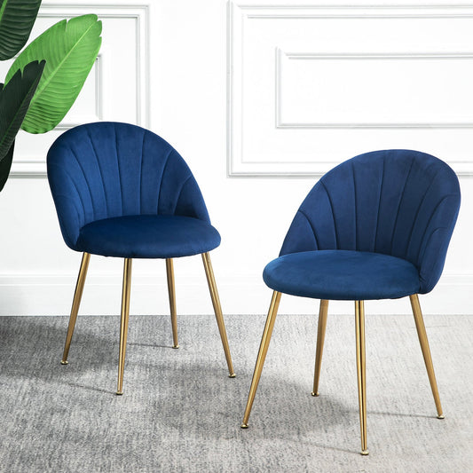 Paire de chaises de salle à manger Milverton en velours avec pieds chromés dorés (bleu marine)