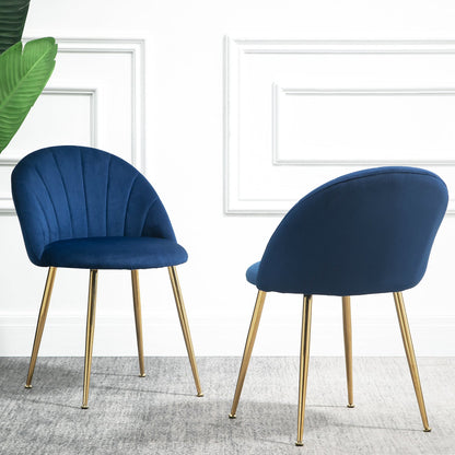 Paire de chaises de salle à manger Milverton en velours avec pieds chromés dorés (bleu marine)