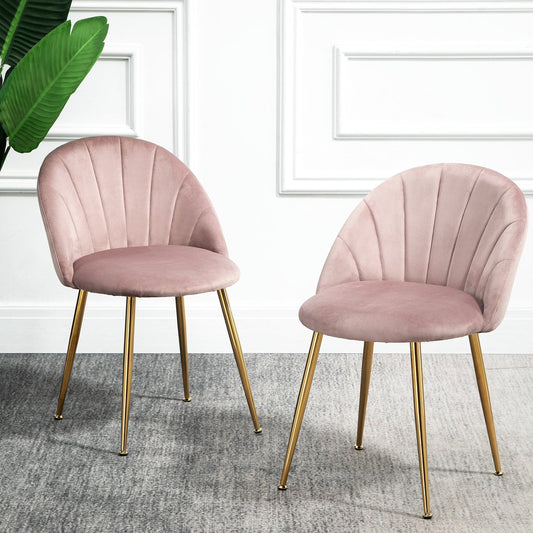 Paire de chaises de salle à manger Milverton en velours avec pieds chromés dorés (rose poudré)