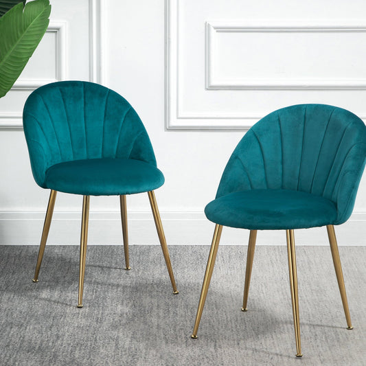 Paire de chaises de salle à manger Milverton en velours avec pieds chromés dorés (bleu sarcelle)