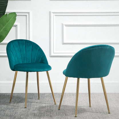 Paire de chaises de salle à manger Milverton en velours avec pieds chromés dorés (bleu sarcelle)
