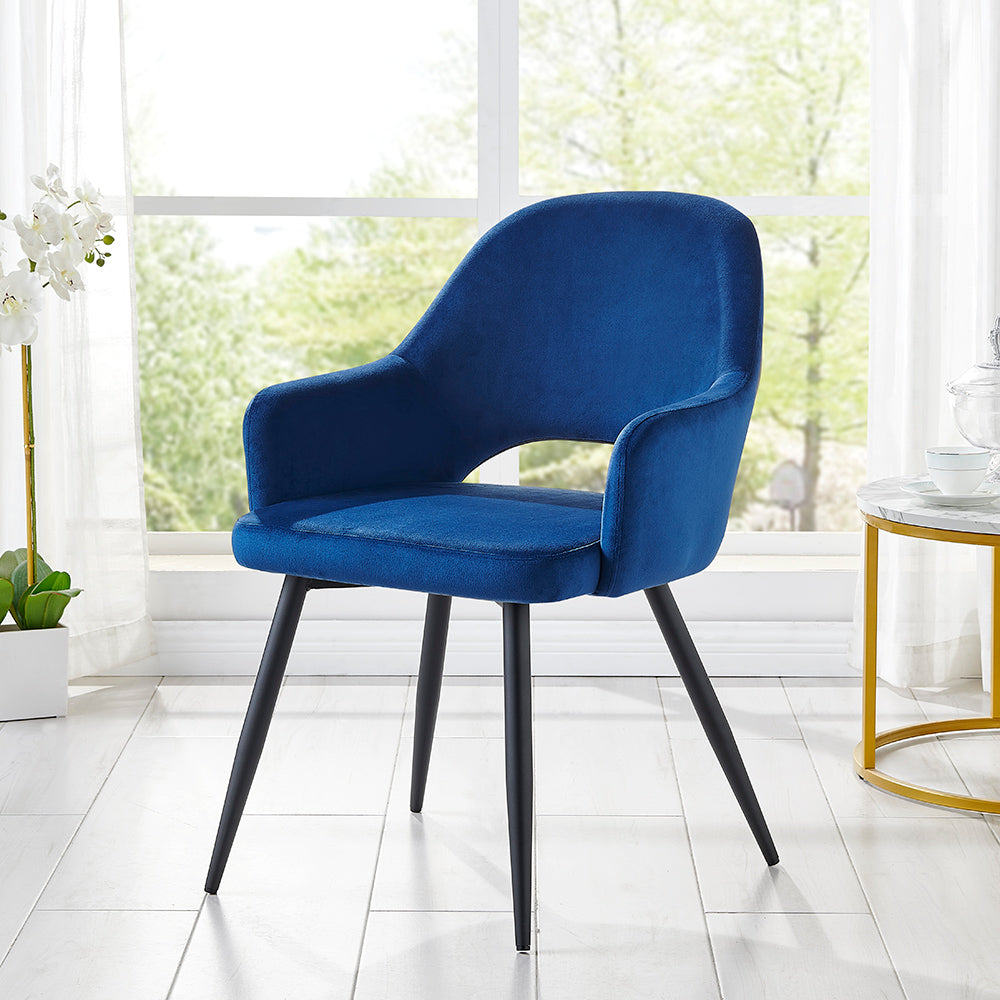Chaise de salle à manger Belvoir en velours avec pieds en métal (velours bleu)