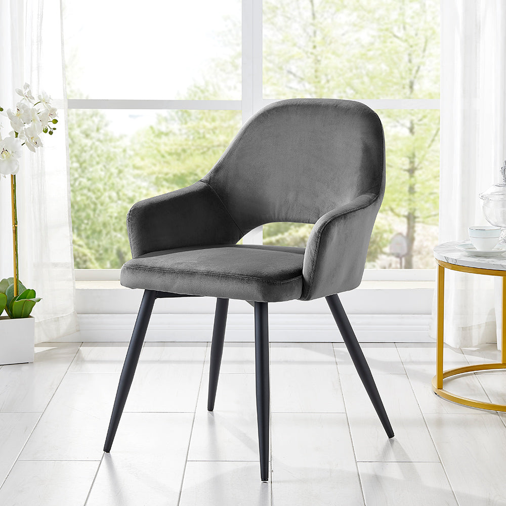 Chaise de salle à manger Belvoir en velours avec pieds en métal (velours gris)