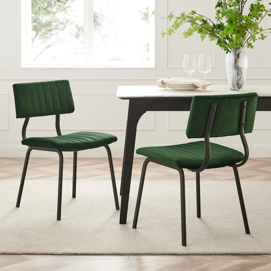 Ensemble de 2 chaises de salle à manger cannelées Charlecote (velours vert foncé)