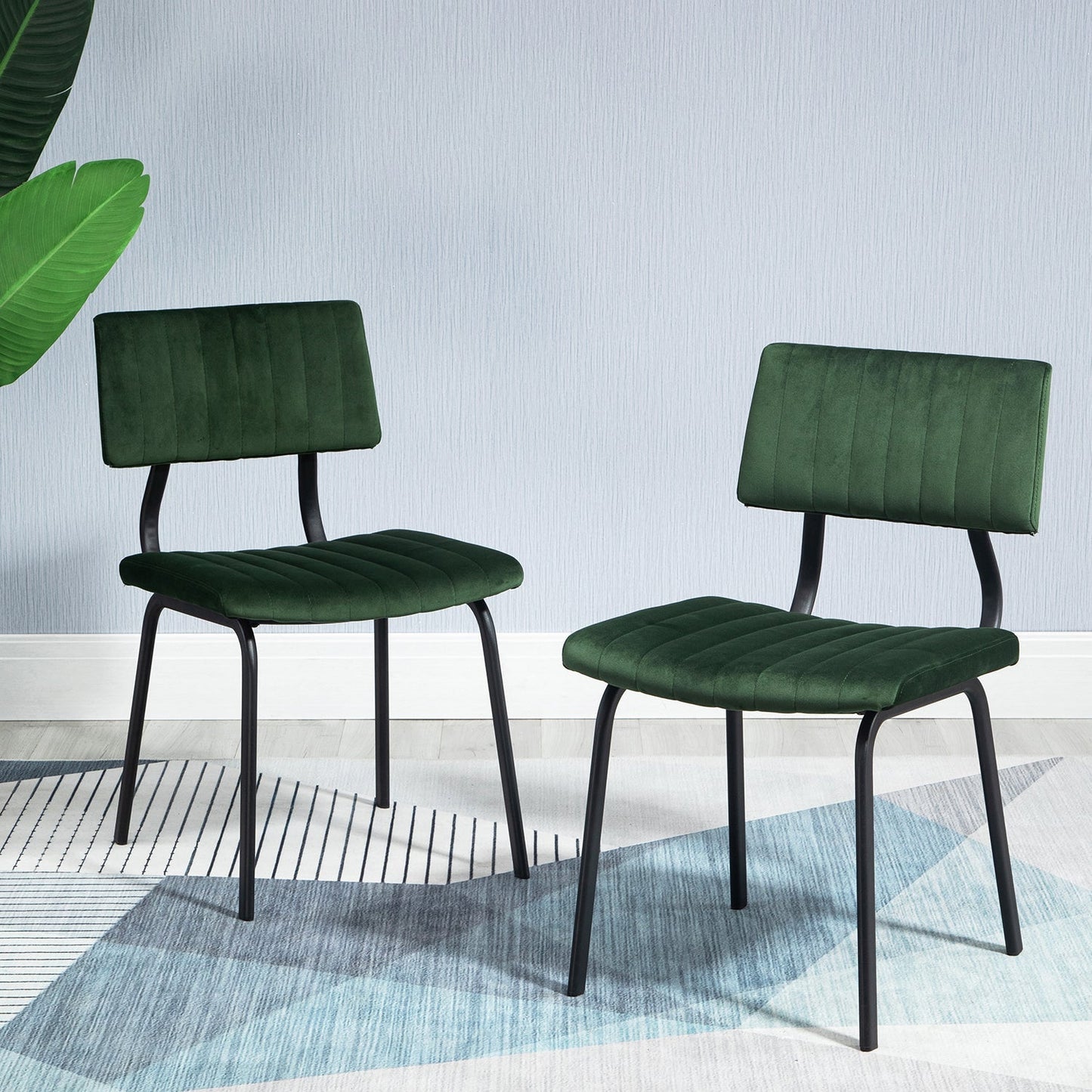 Ensemble de 2 chaises de salle à manger cannelées Charlecote (velours vert foncé)