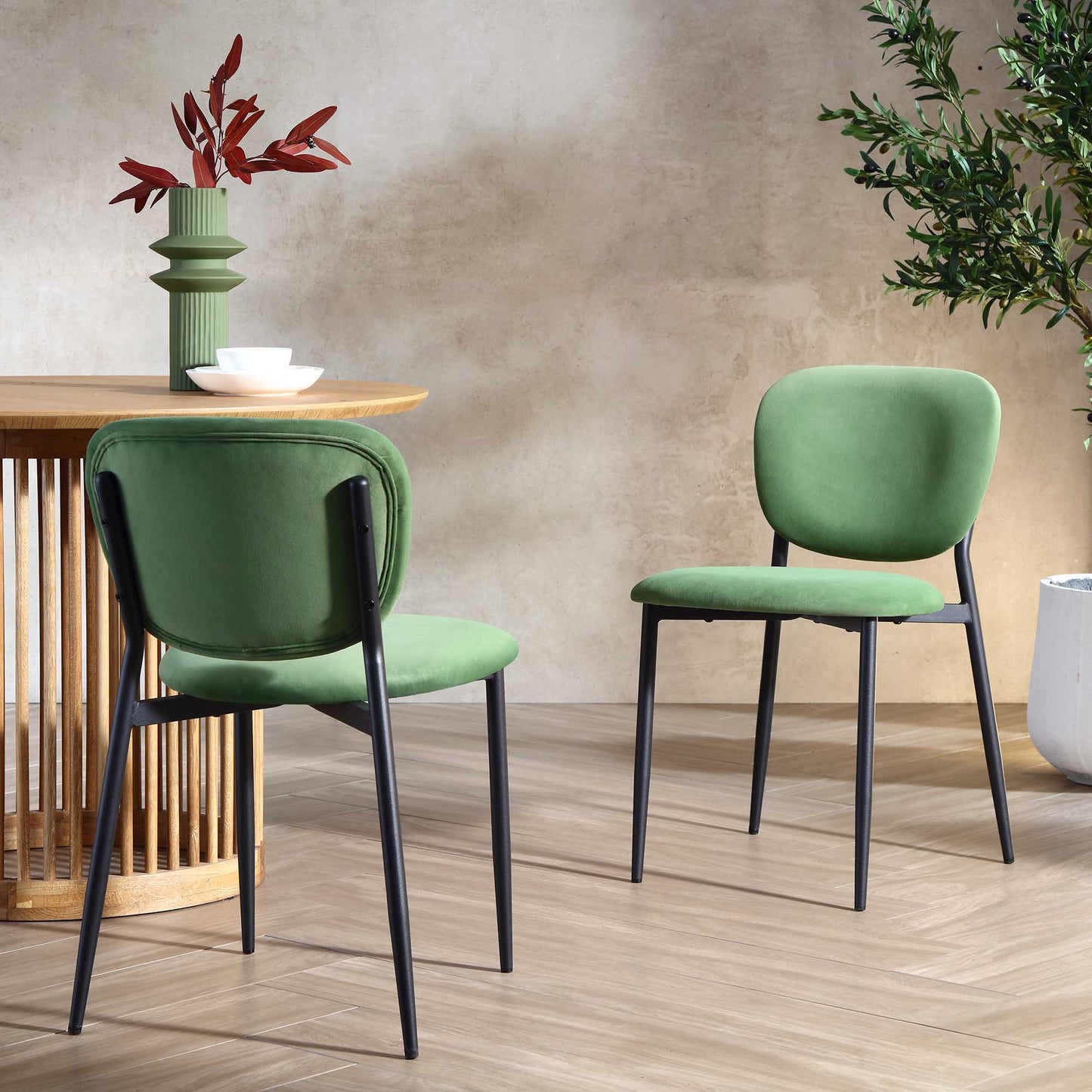 Ensemble de 2 chaises de salle à manger rembourrées en velours vert gazon Kelmarsh