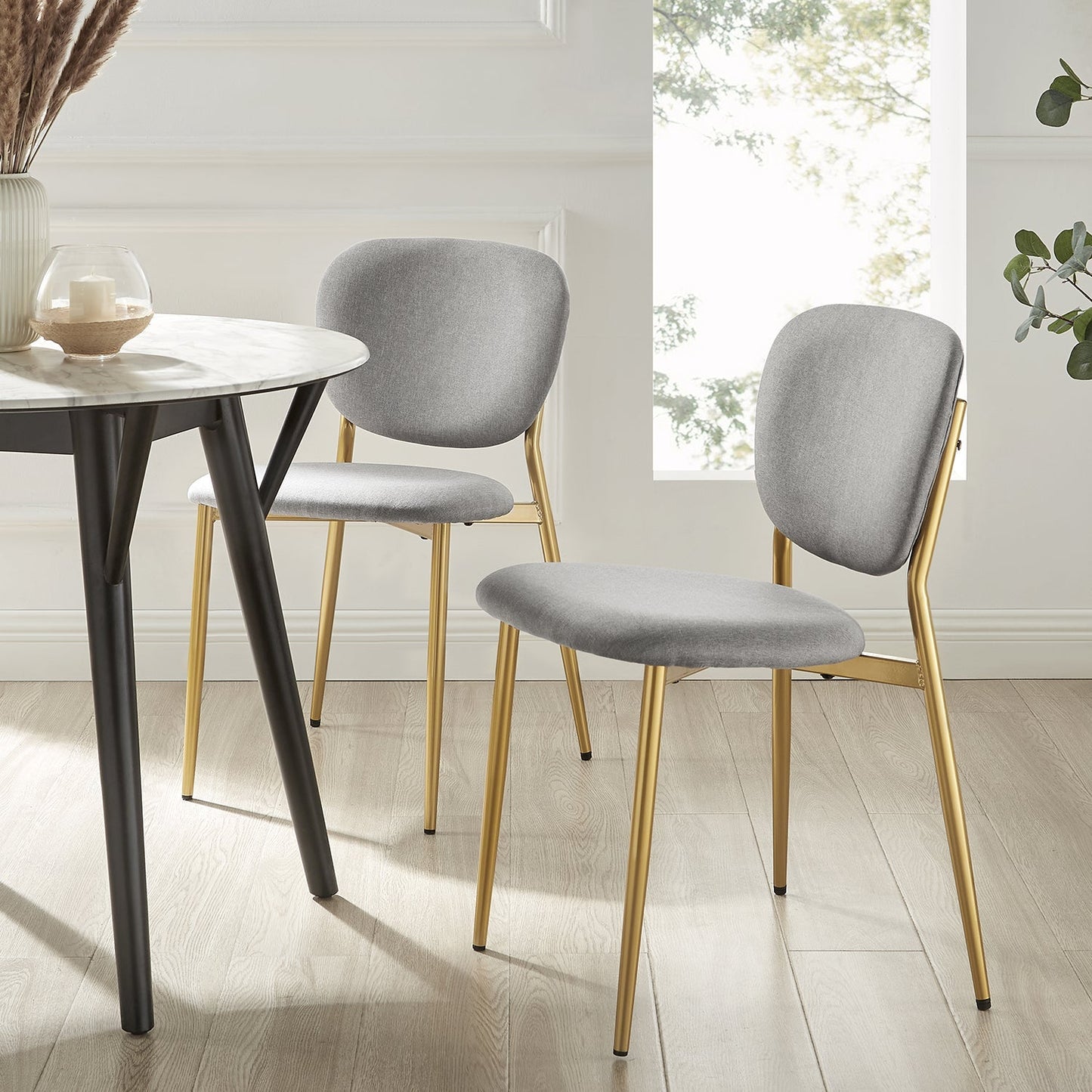 Ensemble de 2 chaises de salle à manger rembourrées en tissu gris clair Kelmarsh