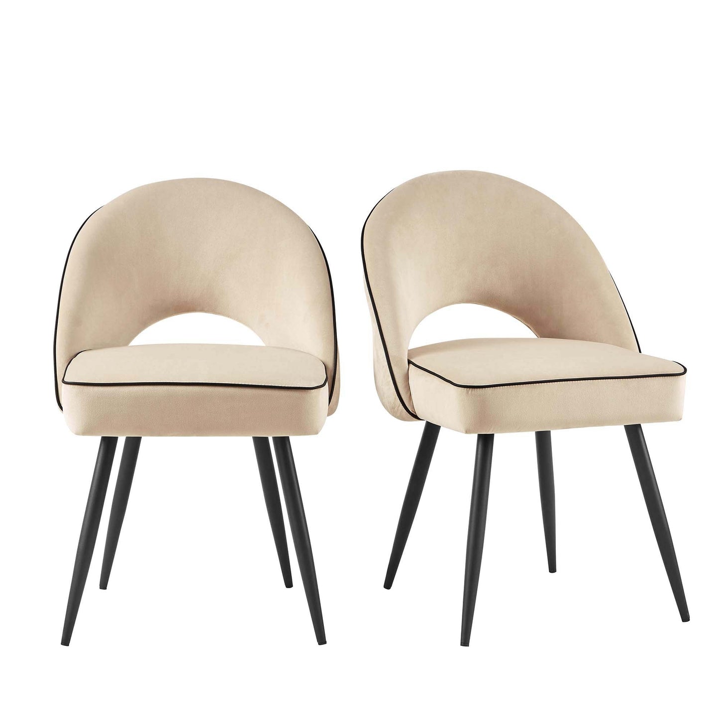 Ensemble de 2 chaises de salle à manger Oakley en velours champagne avec passepoil contrasté