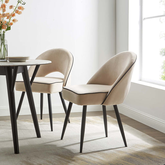 Ensemble de 2 chaises de salle à manger Oakley en velours champagne avec passepoil contrasté