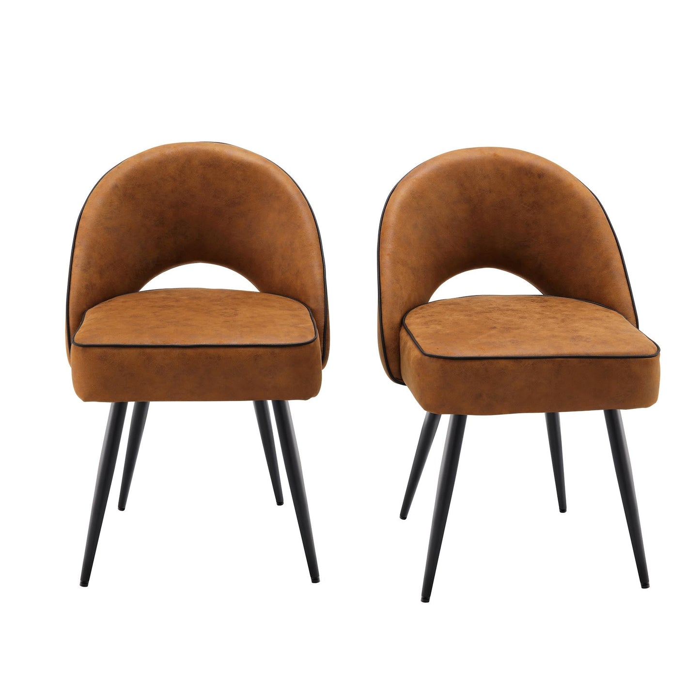 Ensemble de 2 chaises de salle à manger Oakley en cuir vegan cognac avec passepoil