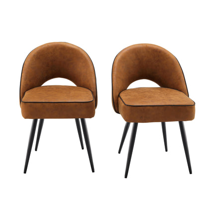 Ensemble de 2 chaises de salle à manger Oakley en cuir vegan cognac avec passepoil